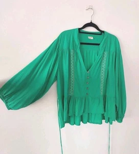 Saffron Road Green Blouse Size XL V-neck Boho - Picture 1 of 9