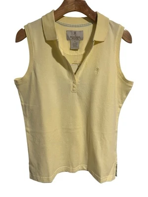 Camisa regata feminina Browning sem mangas M amarela gola V com botão nova com etiquetas - Imagem 1 de 4