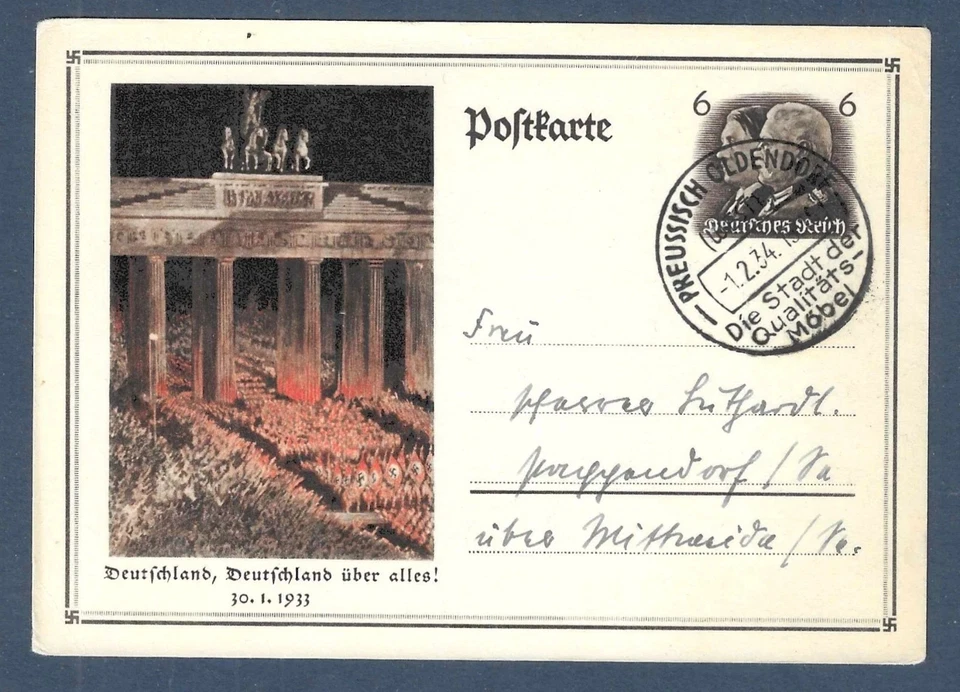 1937 REICH GERMANY STATIONERY POSTCARD BERLIN SST CANCEL PREUSSISCH OLDENDORF - Image 1 of 1