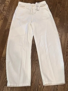 Zara Womens Mid Waist White Barrel Jeans ZW Collection Size 4 NWT 5 Pocket Pants - Picture 1 of 4