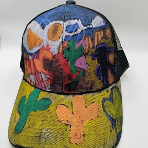 Abstract Cactus Hand Painted hat snapback trucker curved brim Original Art - Picture 1 of 6