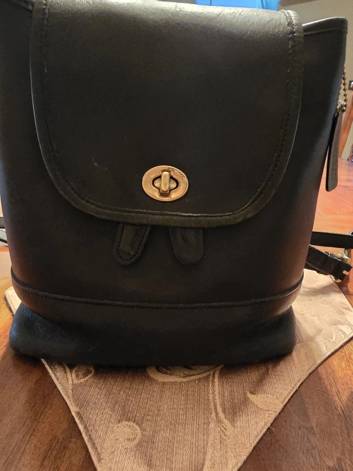 Mochila de día Coach 9960 vintage de cuero negro con cordón hecha en EE. UU. níquel Foto 1 de 3