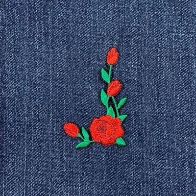 Rose Stem Applique Patch - Embroidered Flower Badge Facing Left 2-3/8" (Iron On) - Image 1 of 2