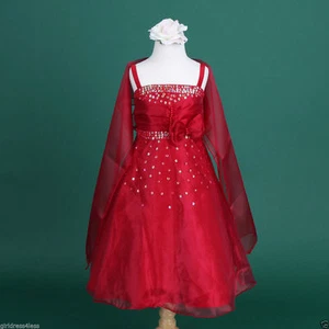 Apple Red Teen Quinceañera Flower Girl Shawl Prom Dress 2 4 6 8 9/10 12 14 15/16 - Picture 1 of 5