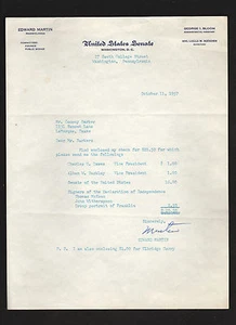 Gov. Edward Martin SIGNED 1957 letter from Pennsylvania Governor & Senator   - Picture 1 of 1