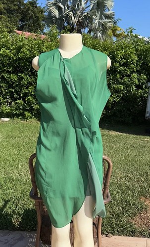 Acne STUDIOS ABITO SLIP VERDE ALEXIS CONTR PSS13 CON VOLANT Tg 40