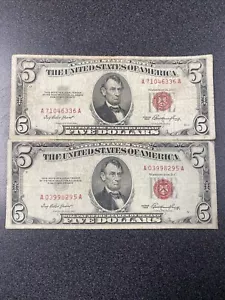 2x sigillo rosso USA $5 nota 1953 - Foto 1 di 2