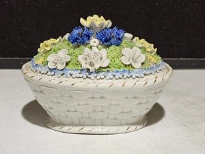 Antique Large Elfinware German Basket Casket Box Jar w/ Flower Top - Picture 1 of 9