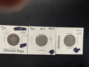 1866, 1867, 1868 SHIELD NICKELS - Picture 1 of 5