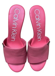 Women’s Calvin Klein Coral Leather Wedge Slides Size 8.5 - Picture 1 of 6