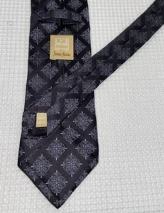 Ike Behar Neiman Marcus Silk Necktie Mens Black Geometric BAROQUE Dark 59 x 3.5" - Picture 1 of 5