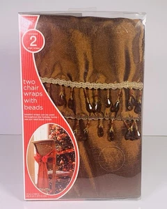 Neu im Karton 2 Sets durchsichtig braun metallic 2 Stuhlwickel mit opulenten Perlenstickereien 10”x108” - Bild 1 von 7