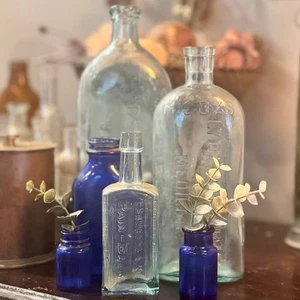 Antique Apothecary Bottle Collection–Cobalt Blue & Embossed Patent Medicine Trio - Picture 1 of 5