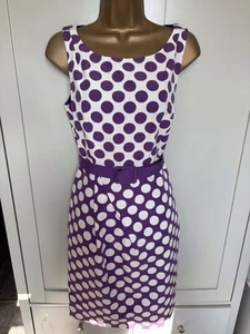NEW HOBBS Purple & White Lined Silk Blend Spot Occasion Party Dress Size 10 - Picture 1 of 7
