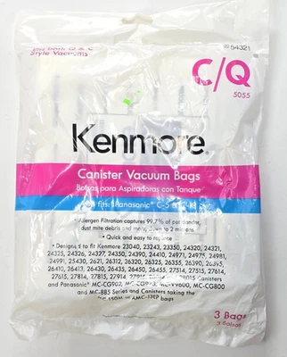 Paquete de 3 bolsas de vacío Kenmore 20-54321 estilo C/Q 5055 bote filtración de alérgenos Foto 1 de 2