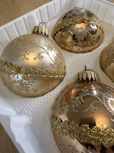 Juego de 4 adornos vintage de vidrio de Navidad de Krebs años 90 - dorado marrón hecho a mano - Imagen 1 de 14