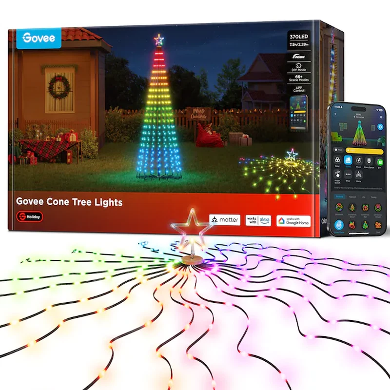 Govee 7.5-Ft LED Cone Tree Lights RGBIC Smart Color Changing App Control IP67 - Image 1 of 4