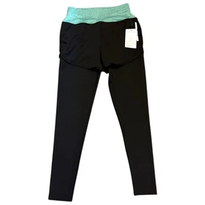 July's Song Black & Green Leggings With Shorts Overlay Size Medium - Picture 1 of 3