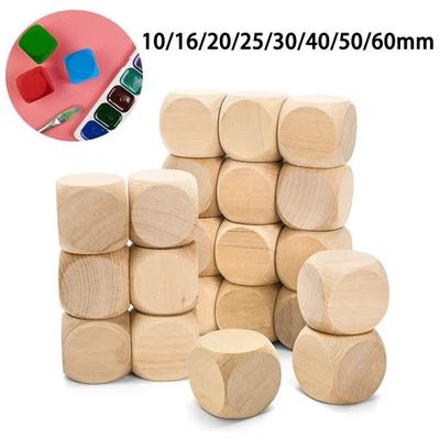 Wooden Dice Plain Blank Cube 10/16/20/25/30/40/50/60mm Untreated RPG Craft DIY - Image 1 of 4