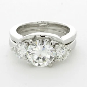 4.5ct Lab-Created Diamond E/VS1 Round Platinum Classic Three-Stone Bridal Set - Picture 1 of 4