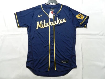 Camiseta deportiva azul carretera alternativa base flexible Milwaukee Brewers Elite auténtica 48 Rg $355 Foto 1 de 4