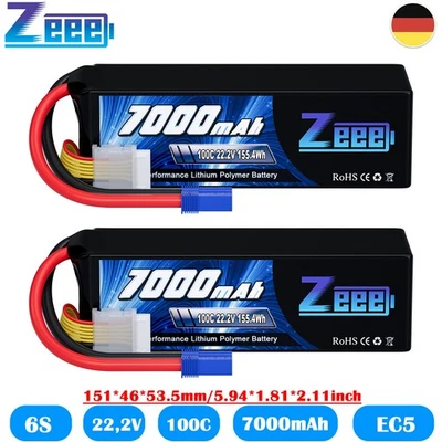 2x Zeee 6S 22,2V LiPo Akku Batterie 7000mAh 100C EC5 für RC Flugzeug Auto Truck - Bild 1 von 4