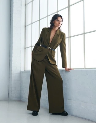 Witchery womens Waist Detail Wide Leg Trouser pants size 16 olive green - image 1 of 4