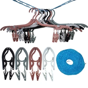 13pcs Travel Clothes Hangers with Clips Folding Cruise Essentials + Clothesline - Picture 1 of 7