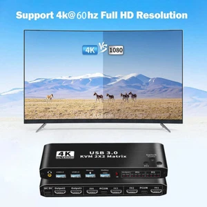 2X2 USB 3.0 HDMI KVM Switch 4K@60Hz Dual Monitor Extended Display KVM Switcher - Picture 1 of 21