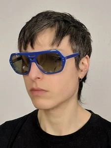 Aviator "New Wave" style electric blue vintage sunglasses - Picture 1 of 1