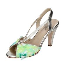 scarpe donna ANNIEL sandali verde tessuto platino pelle EX225