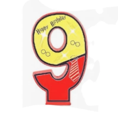 Vela de fiesta de feliz noveno cumpleaños número 9 rojo amarillo Harry tema de cerámica Foto 1 de 4