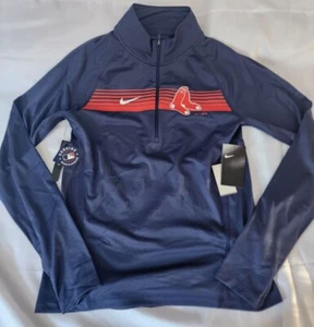 NIKE DRI FIT RED SOX 1/4 ZIP SLIM FIT WOMENS SHIRT SIZE SMALL BLUE NEW WITH TAGS - Picture 1 of 5