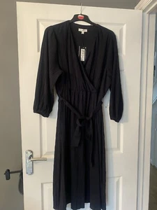 MARKS AND SPENCER AUTOGRAPH JERSEY PLISSE BELTED MIDI WRAP DRESS NAVY SIZE 24 - Picture 1 of 11
