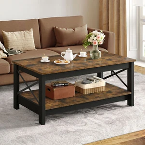 Coffee Table Modern Center Table with 2-Tier Open Storage Shelf for Living Room - Picture 1 of 10