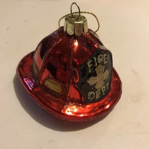 Fireman Dept Helmet ~ Blown Glass Christmas Tree Ornament ~ Shiny Red Fire - Picture 1 of 6