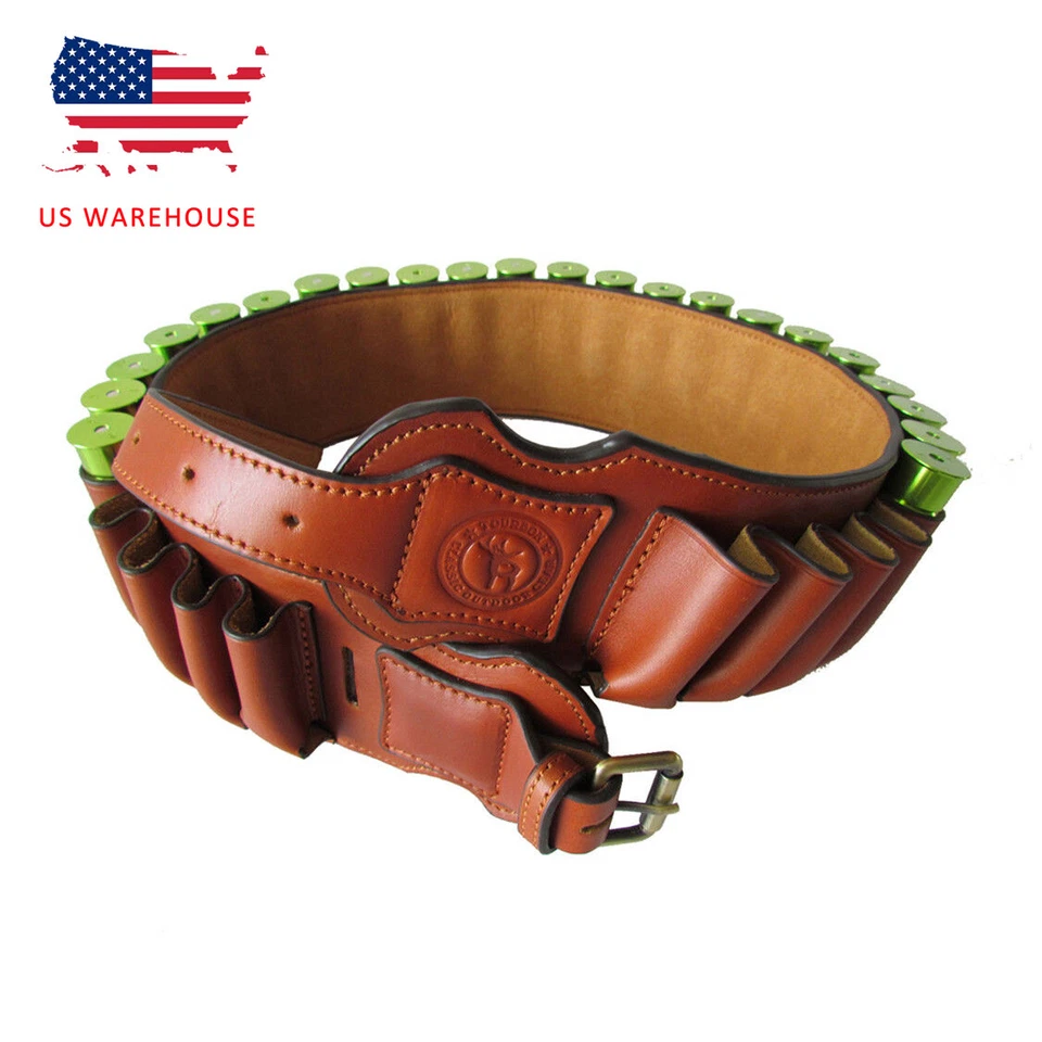 TOURBON Leather Cartridge Ammo Belt Hunter Bandolier Shotgun 23/30Shells 12/20GA - Image 1 of 1