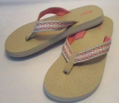NUEVAS Chanclas Mixit Mujeres 6 Tejidas Bronceado/Melocotón Correa Tostado "Fab Eva" Plantilla Cojín Foto 1 de 4