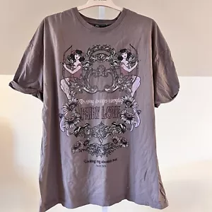 ZARA Gray Purple Short Sleeve Oversized Graphic T-Shirt with Fairy Design Medium - Picture 1 of 5