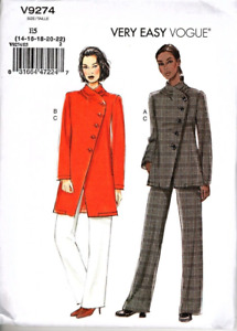 Vogue V9274 Misses 14 do 22 Długa kurtka i spodnie NIECIĘTY wzór do szycia