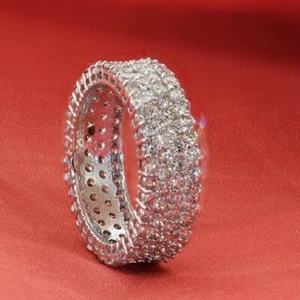 2 CTW Round Cut VVS1 Moissanite Full Eternity Wedding Band 14K White Gold Plated - Bild 1 von 7