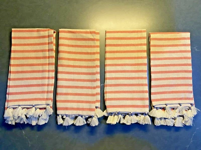 Pottery Barn обернутый бахромой красный в полоску салфетки 20 «x 20» комплект/4 новый без ЯРЛЫКОВ хлопок/лен - Изображение 1 из 4