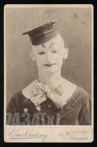 Antique Photo Super Creepy Clown 1890s Photo GEORGE FOX? Rare Victorian Circus - Picture 1 of 2