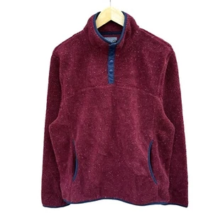 J.Crew Nordic Sweater Red Marled 1/4 Snap Fleece Pullover Hike Camp Men's Medium - Picture 1 of 5