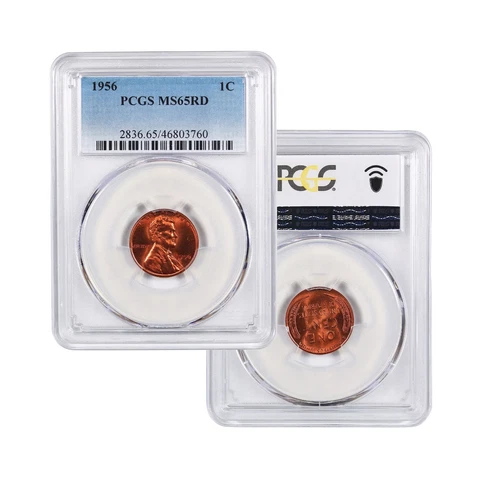 1956 MS65 Lincoln Cent Wheat Penny, RED, PCGS Mintstate 65 RD Cover