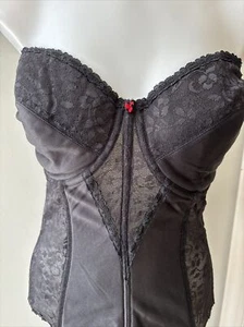 Vintage Women's Black Carnival Strapless Corset 40D Red Roses On Front - Picture 1 of 15