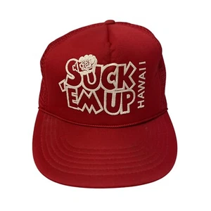 Vtg 80's Red Mesh TRUCKER Hat SUCK EM UP HAWAII Snapback Drinking Redneck Cap - Picture 1 of 9