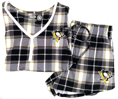 Pittsburgh Penguins NHL Concepts Sport Plaid Shirt Shorts Pajama Set Women's M - Image 1 of 4