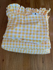 THE PIONEER WOMAN GINGHAM Check RUFFLE QUEEN SHEET SET ~ Yellow - Excellent