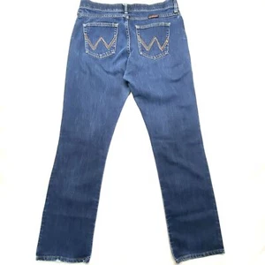 Wrangler Bootcut Jeans Women 12 X 36 Blue Denim Cotton Stretch 5-Pockets Zip Fly - Picture 1 of 10